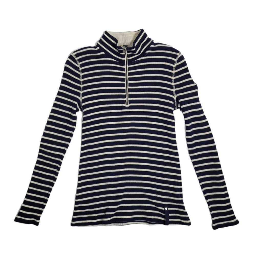 VINTAGE 90s shirt RALPH LAUREN navy striped mock‎ half zip S